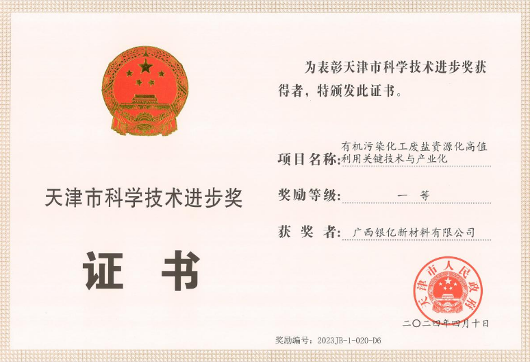 廣西銀億榮獲“天津市科學技術(shù)進步獎”一等獎